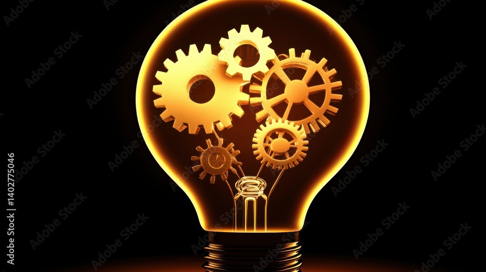 Poster light bulb with gears symbolizing creativity and innovation in business and technology concepts
