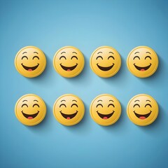 Fototapeta premium Eight Smiling Emojis on Blue Background