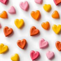 Obraz premium Colorful Heart-Shaped Candies on White Background