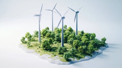 Scenic landscape with wind turbines generating renewable electricity on a coastal island  Concept of clean sustainable energy and environmental conservation