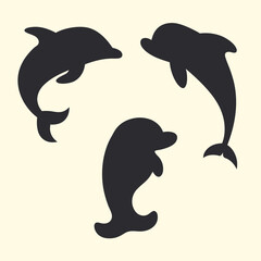 Dolphins set vector silhouette in different styles.
