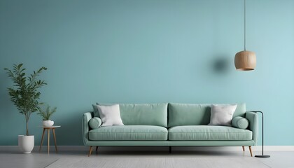 Modern Mint Green Sofa in Minimalist Living Room Interior