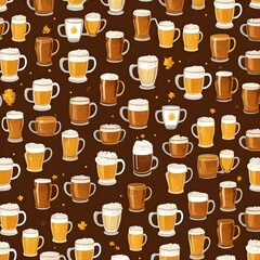 Seamless Pattern of Beer Glasses and Mugs