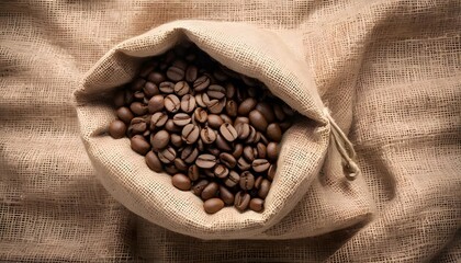 Roasted Coffee Beans in Burlap Sack