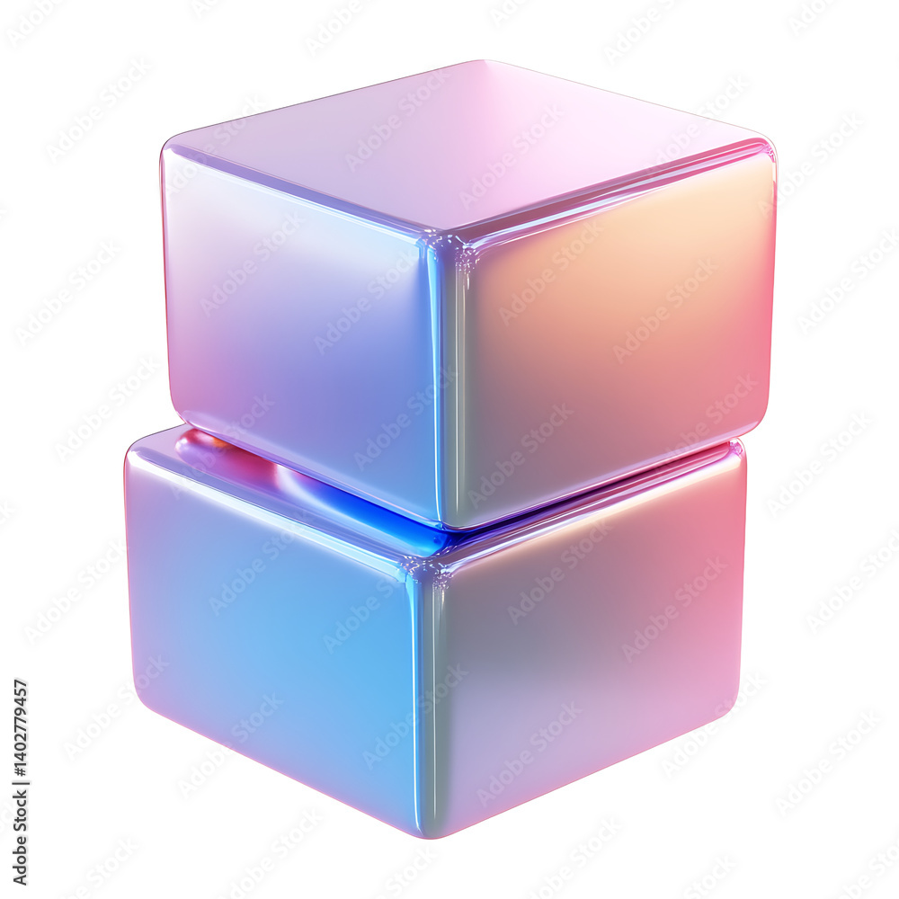 Aufkleber stacked iridescent cubes with rounded edges on black background abstract geometric 3d rendering