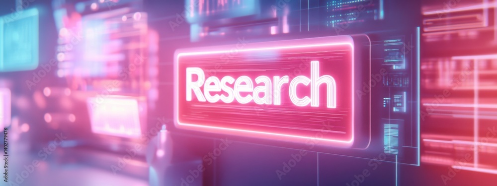 Aufkleber bright digital display with the word research illuminated in a modern lab environment during the day