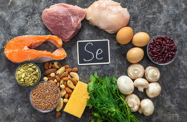 Foods contain selenium food. Selective focus.