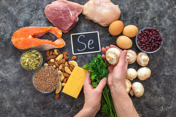 Foods contain selenium food. Selective focus.