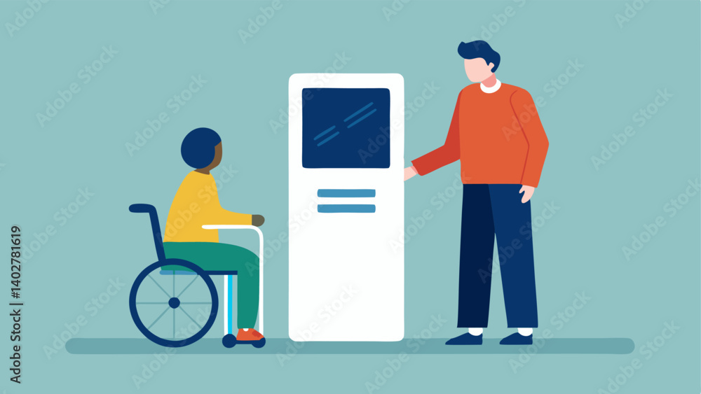 Poster information kiosk design an information kiosk with a touch screen at an accessible height where a tr