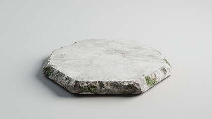 A gray stone platform with green moss growing on its edges.