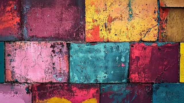 Colorful painted wall with vibrant blocks showcasing artistic expression in an urban setting