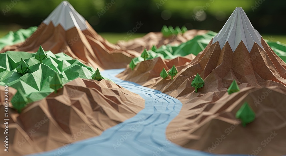 Poster A mountain range with a river running through it