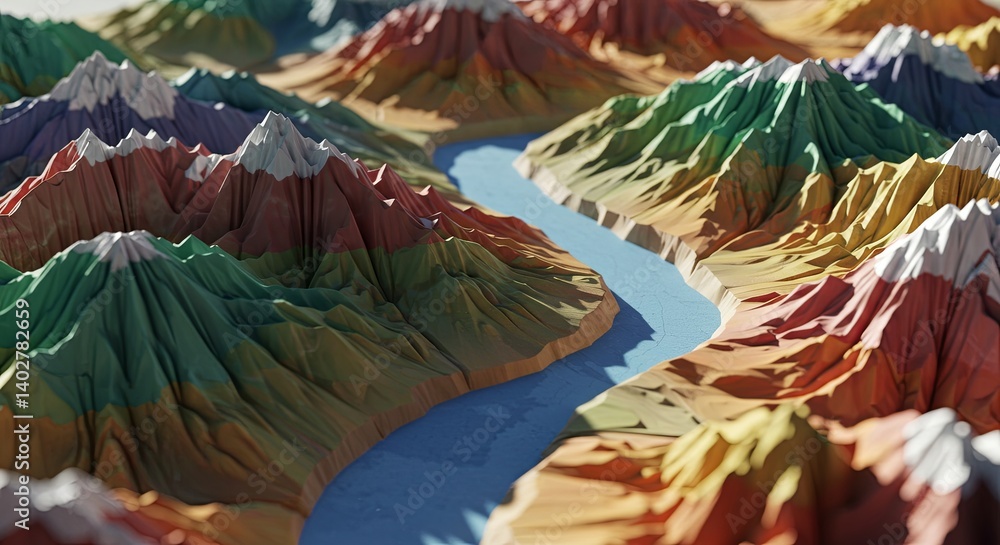 Poster A mountain range with a river running through it