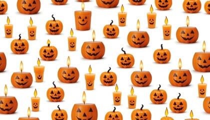 Fototapeta premium Halloween Pumpkin Candles Seamless Pattern