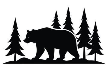 Bear Walking Through Forest Silhouette Design