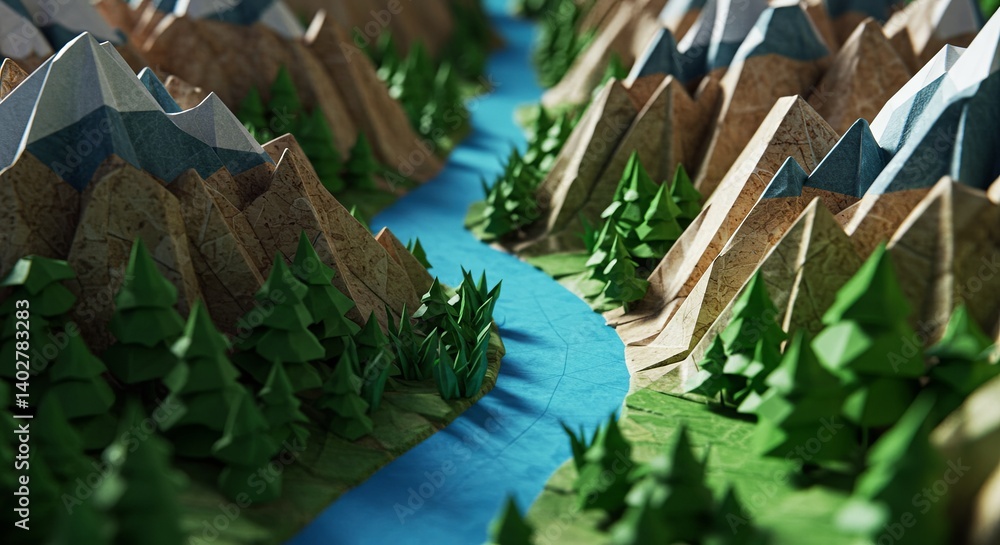 Poster A mountain range with a river running through it