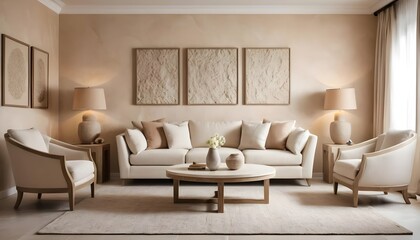 Neutral Beige Living Room Interior Design