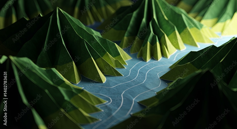 Poster A paper mountain range with a river running through it