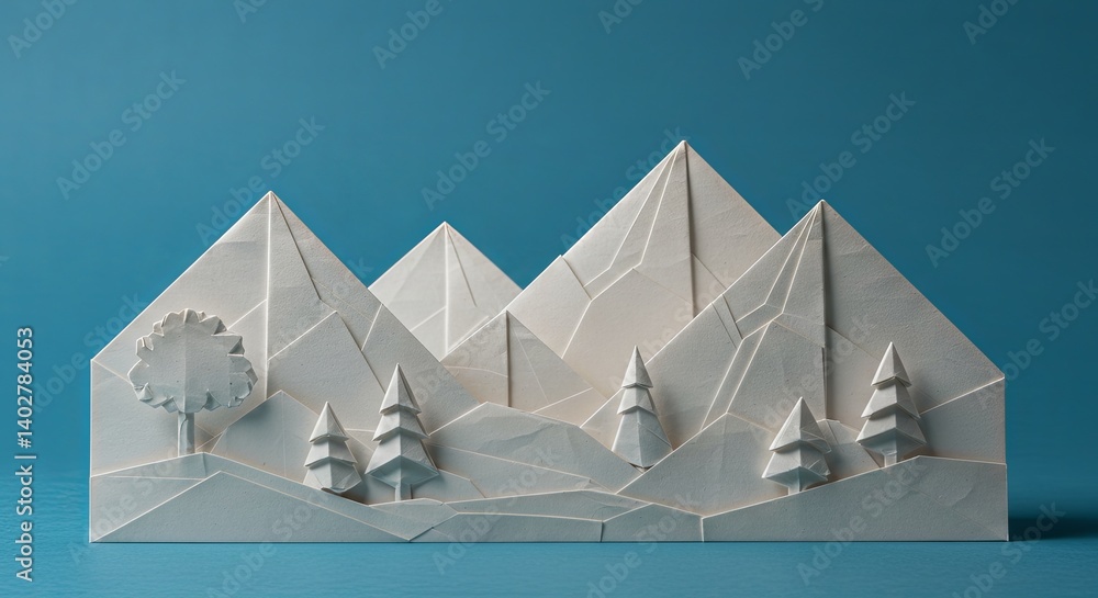 Poster A mountain range with trees and a tree in the foreground