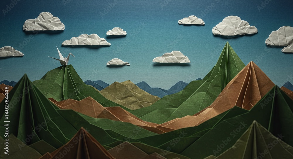 Poster a mountain range with a bird flying over it