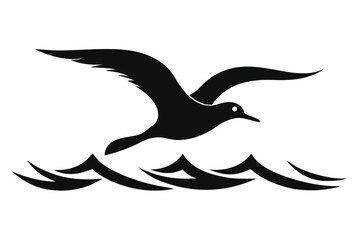 Albatross Gliding Over Ocean Waves Silhouette Vector