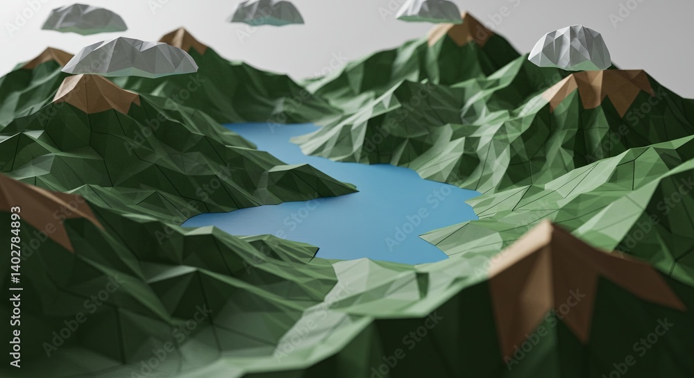 Poster a mountain range with a lake in the middle