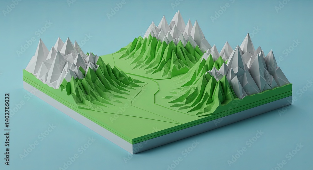 Poster a mountain range with a green valley in between