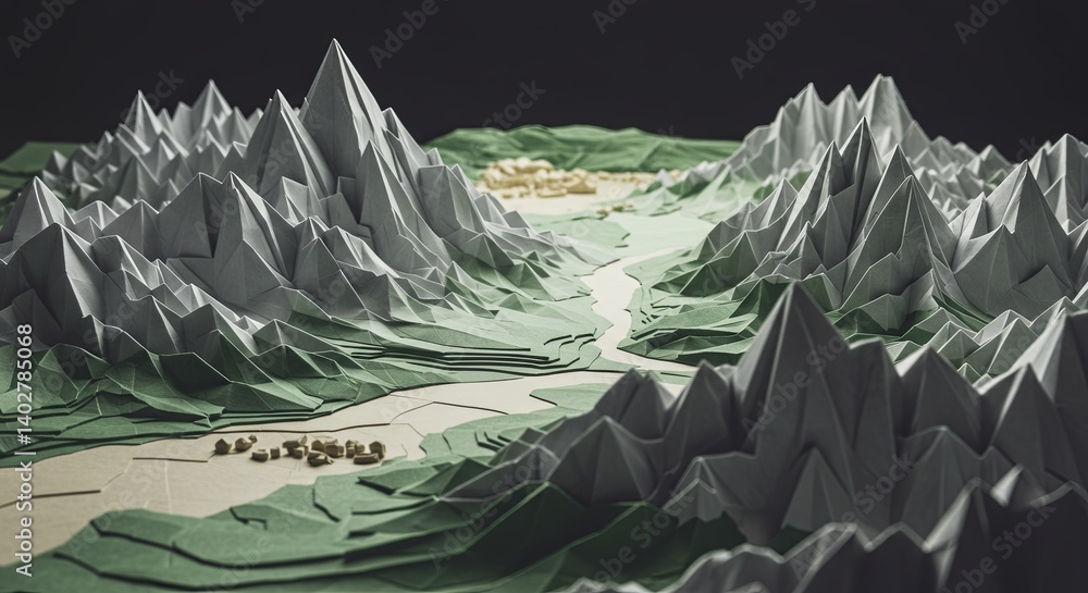 Poster A mountain range with a river running through it