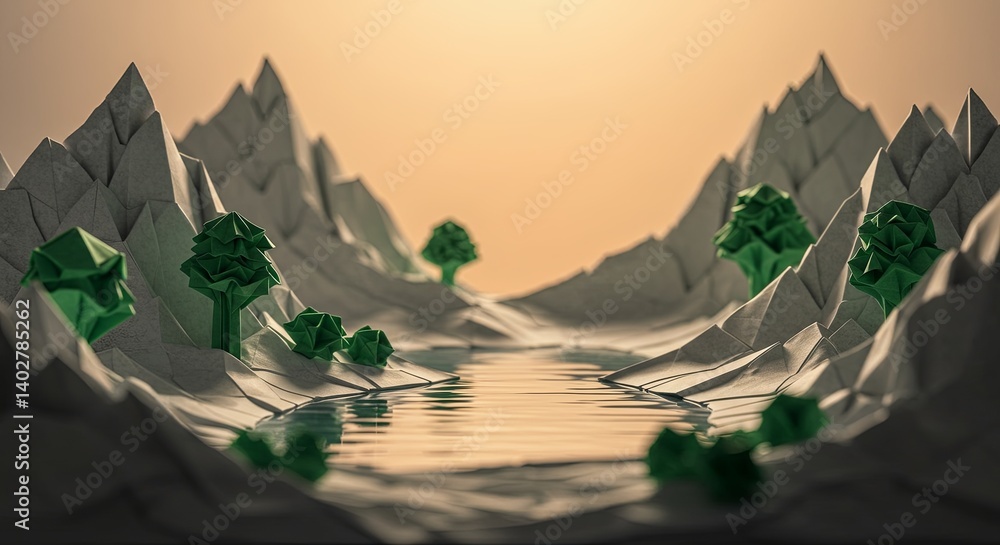 Aufkleber A mountain range with a river running through it