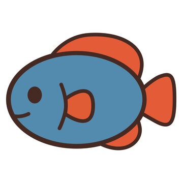 Cartoon Illustration of a Blue Fish with Orange Syrip