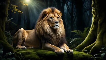 Majestic Lion in Enchanting Forest