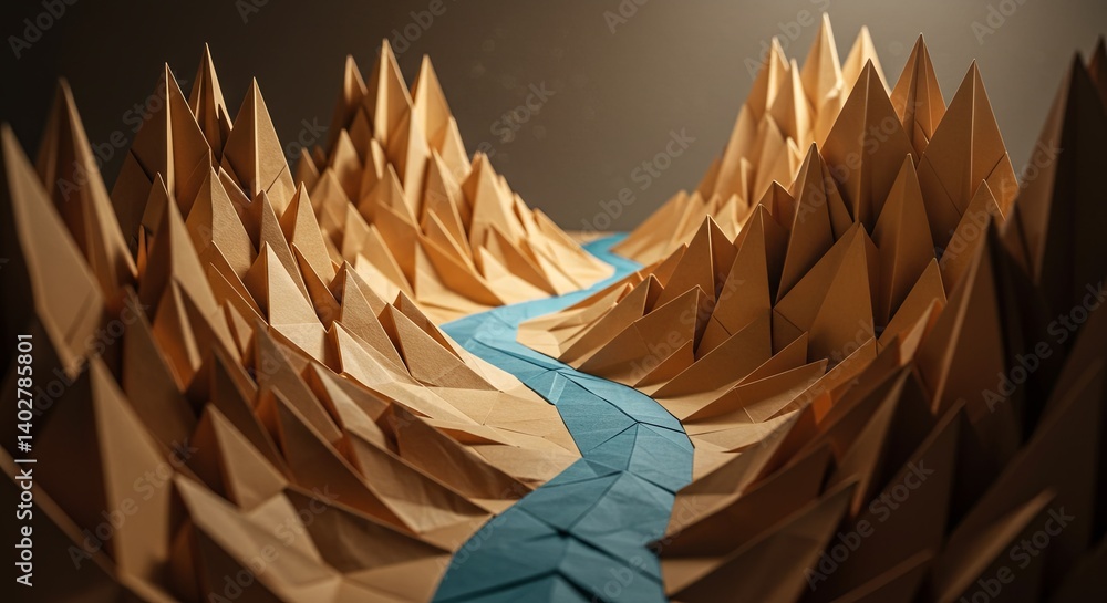 Poster A paper mountain range with a river running through it