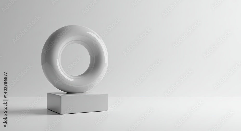 Poster A white object with a circular shape is placed on a pedestal