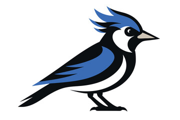 Blue Jay with Raised Crest Silhouette Vector Art