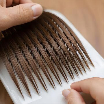 Close-up of Brown Human Hair Extensions on a Weft