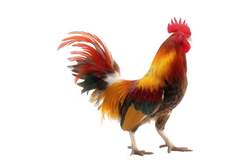 Fototapeta premium Realistic Rooster with Bright Feathers Standing Alert Transparent Background