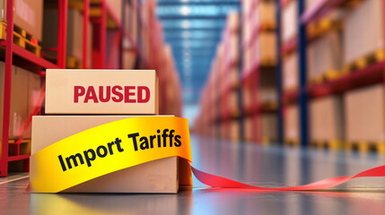 Import export 90 days paused tariffs with large inventory filled with unfilled orders cardboard boxes copy space for text