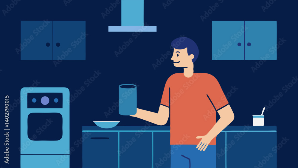 Poster kitchen assistant a visually impaired individual using a smart speaker with tactile buttons in a mod