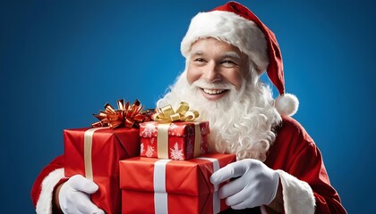 Jolly Santa Claus Holding Christmas Gifts