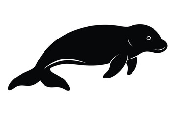 Dugong Swimming Underwater Silhouette Vector
