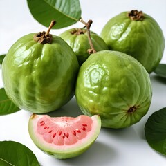 Fresh Pink Guavas with Leaves