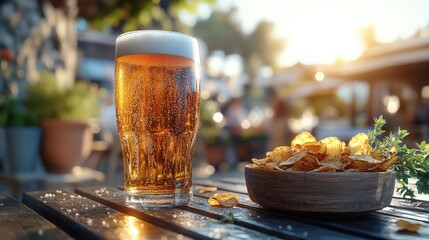 Enjoying beer with potato chips in a sunny outdoor setting at a casual gathering