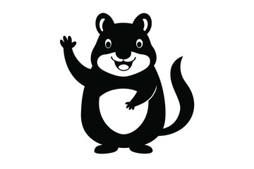 Happy Quokka Waving Paw Silhouette Cartoon Vector