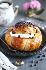 Delicious Cream Filled Croissant with Chocolate Chips