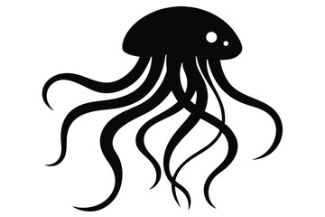 Jellyfish Floating with Tentacles Silhouette Vector