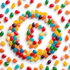 Obraz premium Colorful Jelly Beans Forming a Swirl on White Background