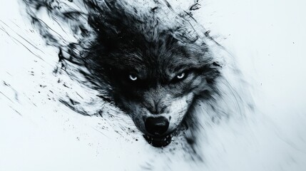 Dramatic, smoky depiction of a fierce wolf's head.