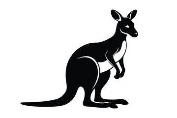 Kangaroo with Joey in Pouch Silhouette Vector Illustration