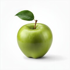 Single Green Apple with Leaf
