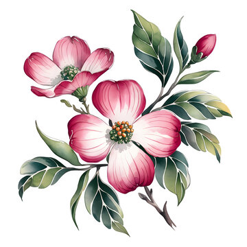 pink dogwood flowers watercolor style clip art preview